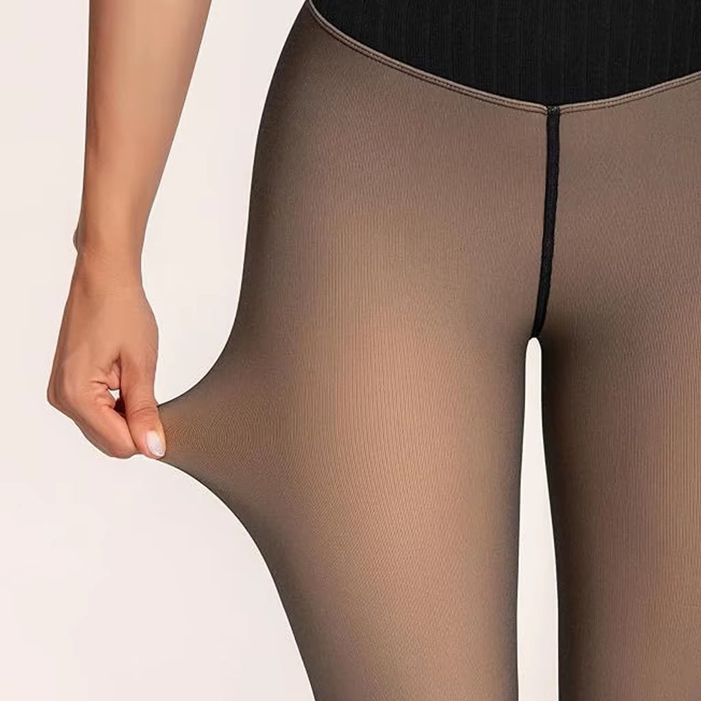One Seam Fleece Lined Tights Shaping Thermal Leggings Compression Band Translucent Pantyhose Sheer Fleece Leggings plus Size